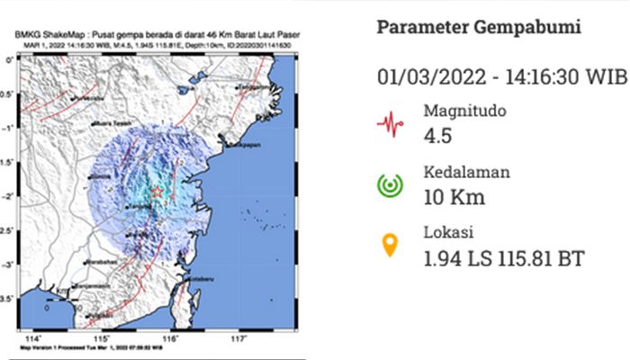 Gempa Magnitudo 4,5 Guncang Paser Kalimantan Timur