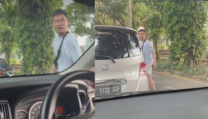 Seorang Pria Emosi Meludahi Mobil di Bandung, Netizen Bantu Cari Nama Pemiliknya