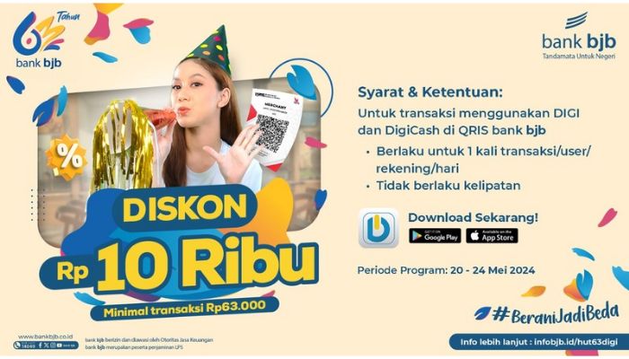 Transaksi di Merchant dengan DIGI, DigiCash dan QRIS bank bjb Bisa Dapat Diskon Menarik