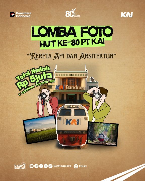 Tinggal 5 Hari Lagi! Jangan Lewatkan Lomba Foto HUT ke-80 KAI di Daop 2 Bandung