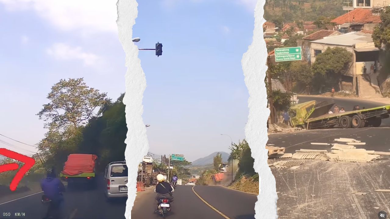 Viral! Detik-detik Truk Bermuatan Asbes Kecelakaan di Nagreg, Muatan Berserakan Picu Macet Panjang