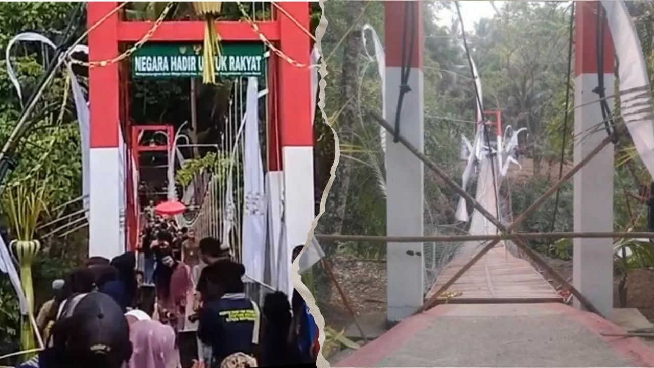 Baru Diresmikan, Jembatan Gantung Pongpet Pangandaran Ambruk Saat Dilewati Bupati